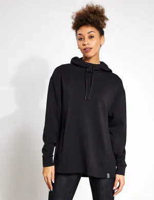 Kapuzen-Longsleeve-Yogajacke mit lockerer Passform - Schwarz