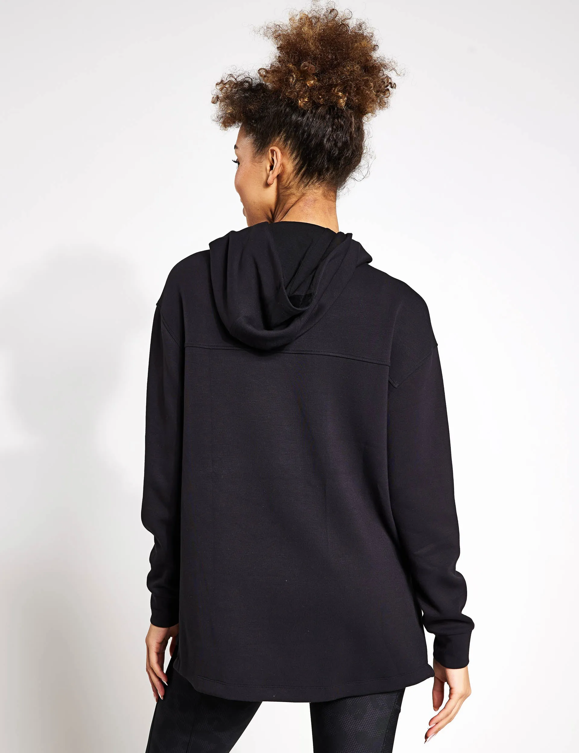 Kapuzen-Longsleeve-Yogajacke mit lockerer Passform - Schwarz