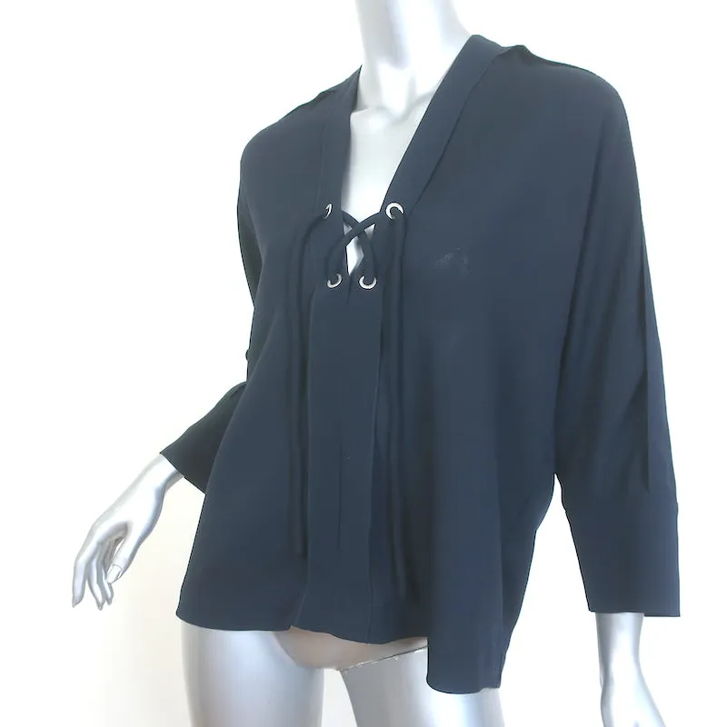 IRO Alis Schnürbluse Marine Crêpe Größe 34 V-Ausschnitt Top