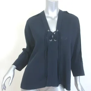 IRO Alis Schnürbluse Marine Crêpe Größe 34 V-Ausschnitt Top