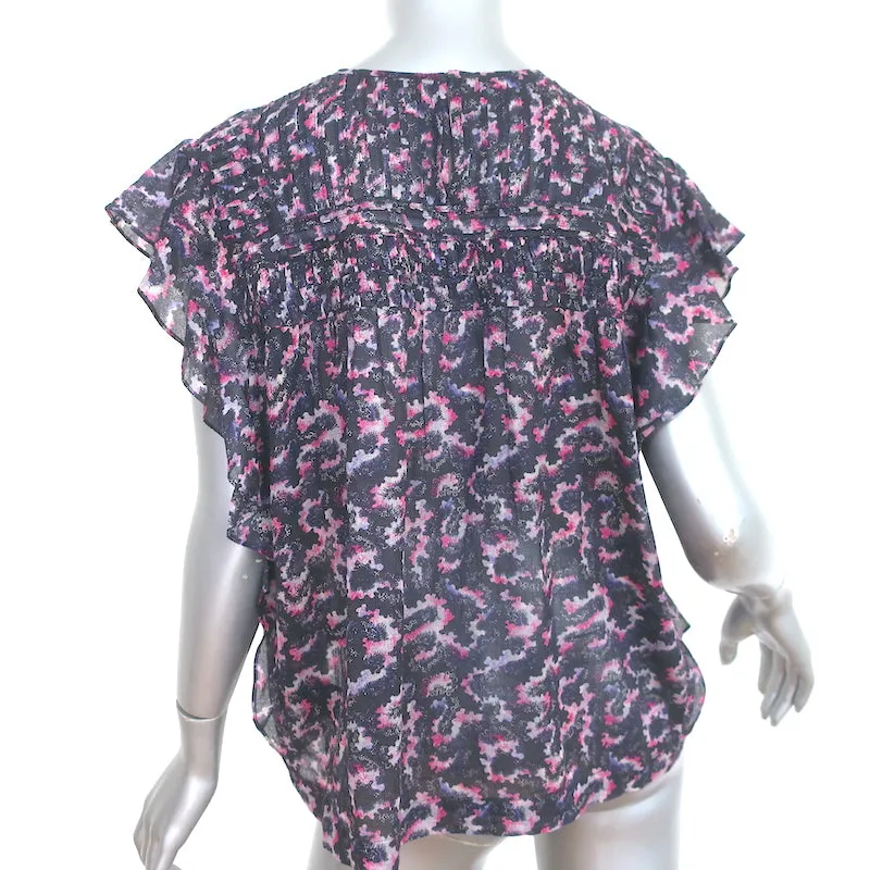 Isabel Marant Etoile Bluse Ilayona Bedruckte Baumwolle Größe 36 Flatterärmeliges Top
