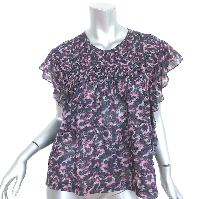 Isabel Marant Etoile Bluse Ilayona Bedruckte Baumwolle Größe 36 Flatterärmeliges Top