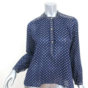 Isabel Marant Etoile Bluse Lainey Marineblau Gedruckte Baumwolle Größe 34 Langarm Top