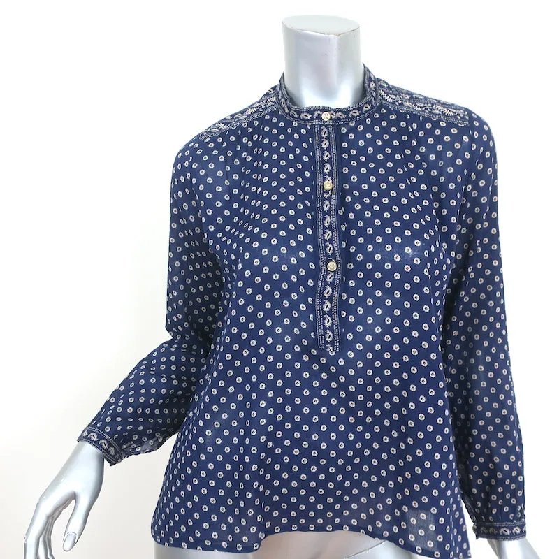 Isabel Marant Etoile Bluse Lainey Marineblau Gedruckte Baumwolle Größe 34 Langarm Top