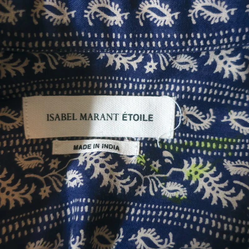 Isabel Marant Etoile Bluse Lainey Marineblau Gedruckte Baumwolle Größe 34 Langarm Top
