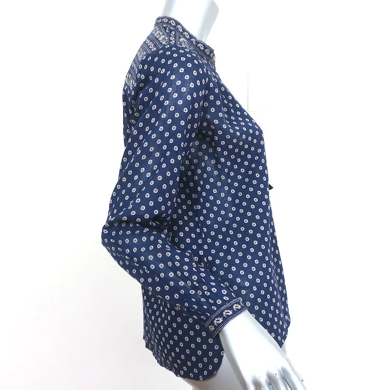 Isabel Marant Etoile Bluse Lainey Marineblau Gedruckte Baumwolle Größe 34 Langarm Top