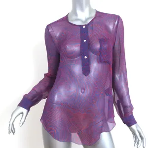 Isabel Marant Etoile Bluse Rot/Blaues Labyrinth-Print Chiffon Größe 36 Langarm-Top