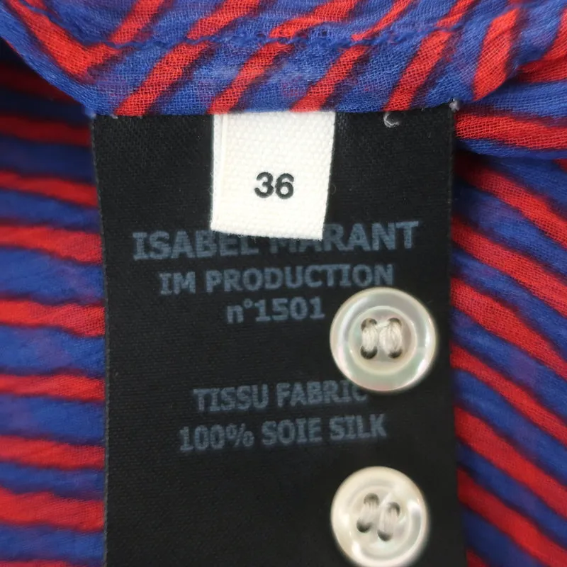 Isabel Marant Etoile Bluse Rot/Blaues Labyrinth-Print Chiffon Größe 36 Langarm-Top