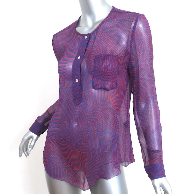 Isabel Marant Etoile Bluse Rot/Blaues Labyrinth-Print Chiffon Größe 36 Langarm-Top