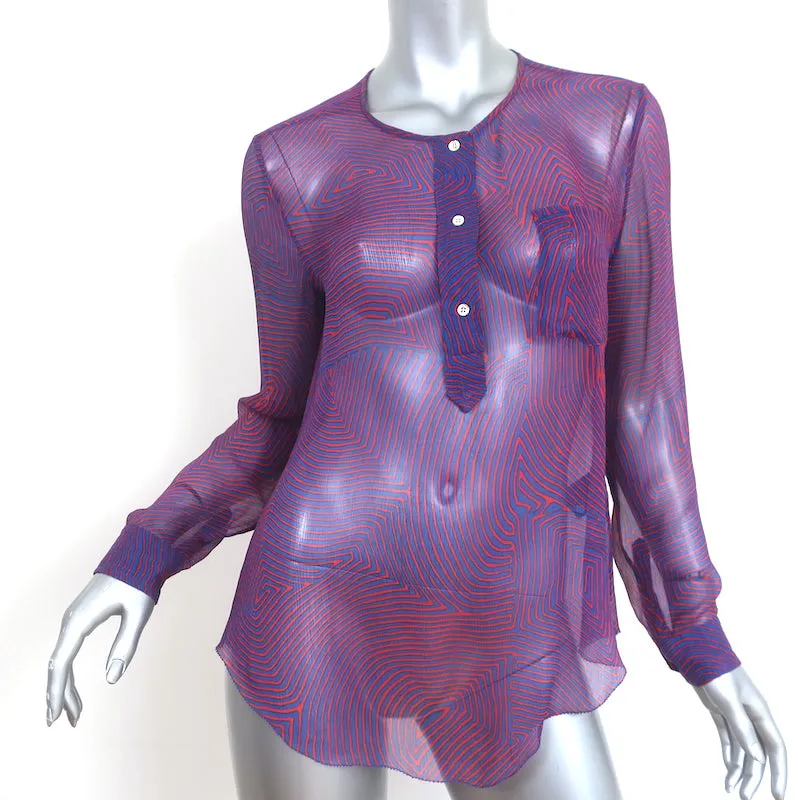 Isabel Marant Etoile Bluse Rot/Blaues Labyrinth-Print Chiffon Größe 36 Langarm-Top