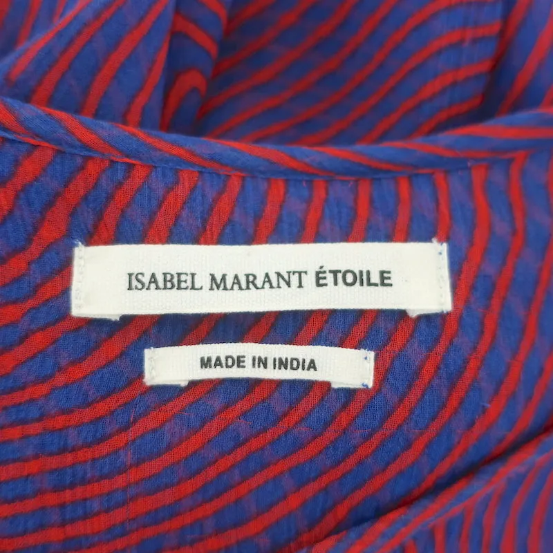Isabel Marant Etoile Bluse Rot/Blaues Labyrinth-Print Chiffon Größe 36 Langarm-Top