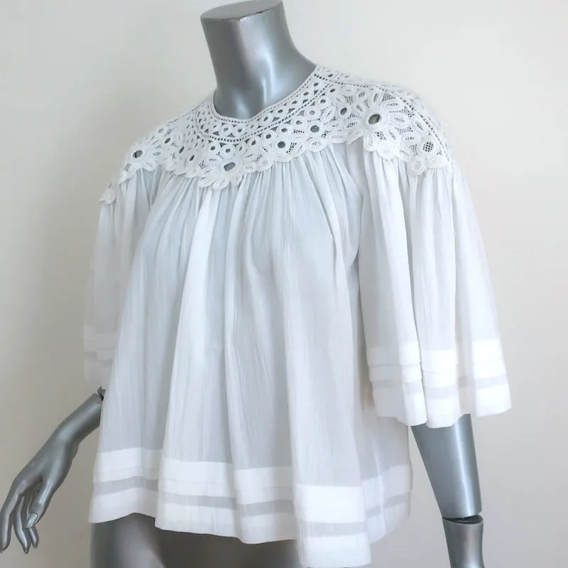 Isabel Marant Etoile Bluse Weiß Baumwolle & Häkelspitze Größe 38 Kurzarmtop