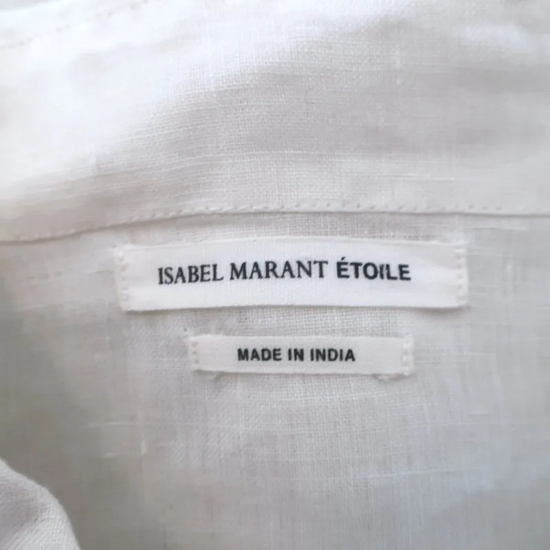 Isabel Marant Etoile Daloa Bluse mit Kragen in Cremefarbenem Leinen Größe 38 Langarmtop