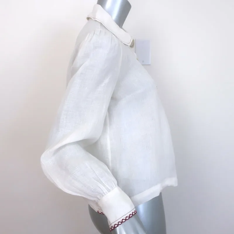 Isabel Marant Etoile Daloa Bluse mit Kragen in Cremefarbenem Leinen Größe 38 Langarmtop