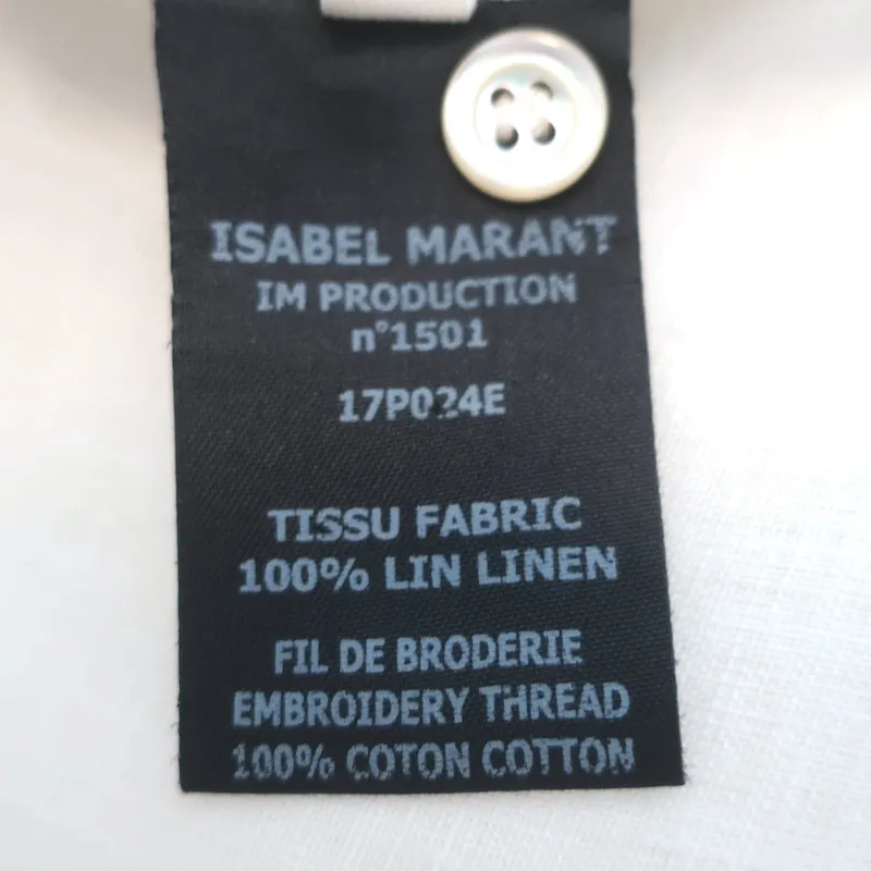 Isabel Marant Etoile Daloa Bluse mit Kragen in Cremefarbenem Leinen Größe 38 Langarmtop