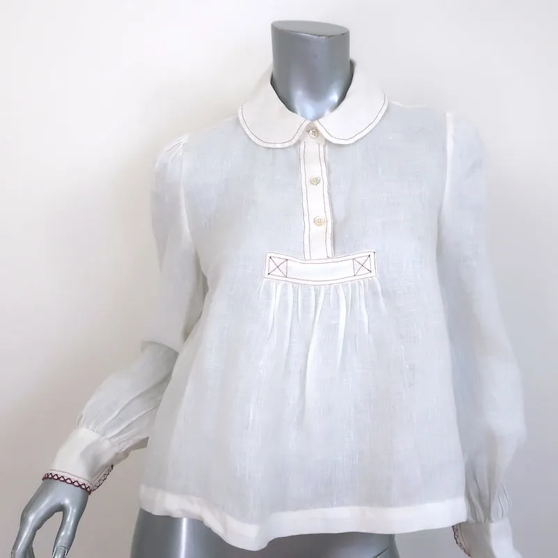 Isabel Marant Etoile Daloa Bluse mit Kragen in Cremefarbenem Leinen Größe 38 Langarmtop