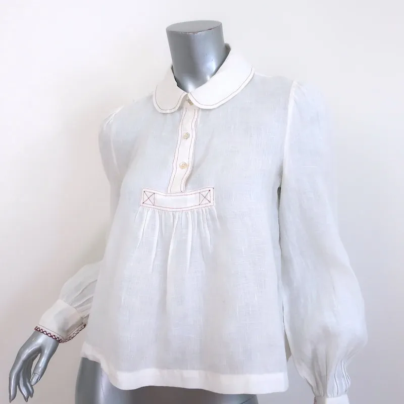 Isabel Marant Etoile Daloa Bluse mit Kragen in Cremefarbenem Leinen Größe 38 Langarmtop