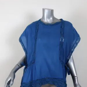 Isabel Marant Etoile Top Duffy Blau Häkelbesatz Baumwolle Größe 34 Seitengebundenes Bluse