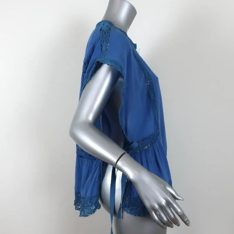 Isabel Marant Etoile Top Duffy Blau Häkelbesatz Baumwolle Größe 34 Seitengebundenes Bluse