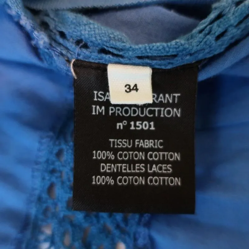 Isabel Marant Etoile Top Duffy Blau Häkelbesatz Baumwolle Größe 34 Seitengebundenes Bluse