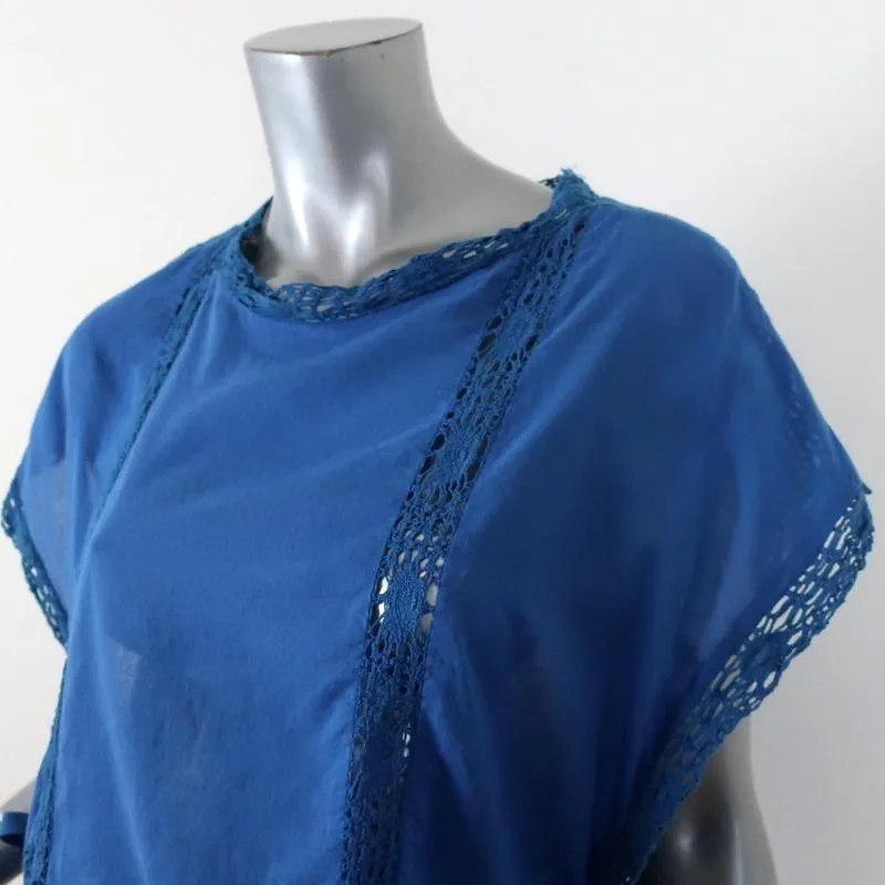 Isabel Marant Etoile Top Duffy Blau Häkelbesatz Baumwolle Größe 34 Seitengebundenes Bluse