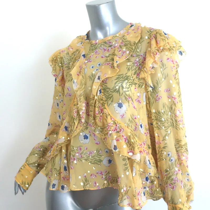Isabel Marant Muster Rüschenbluse Gelb Blumenprint Größe 40 Top mit offenem Rücken