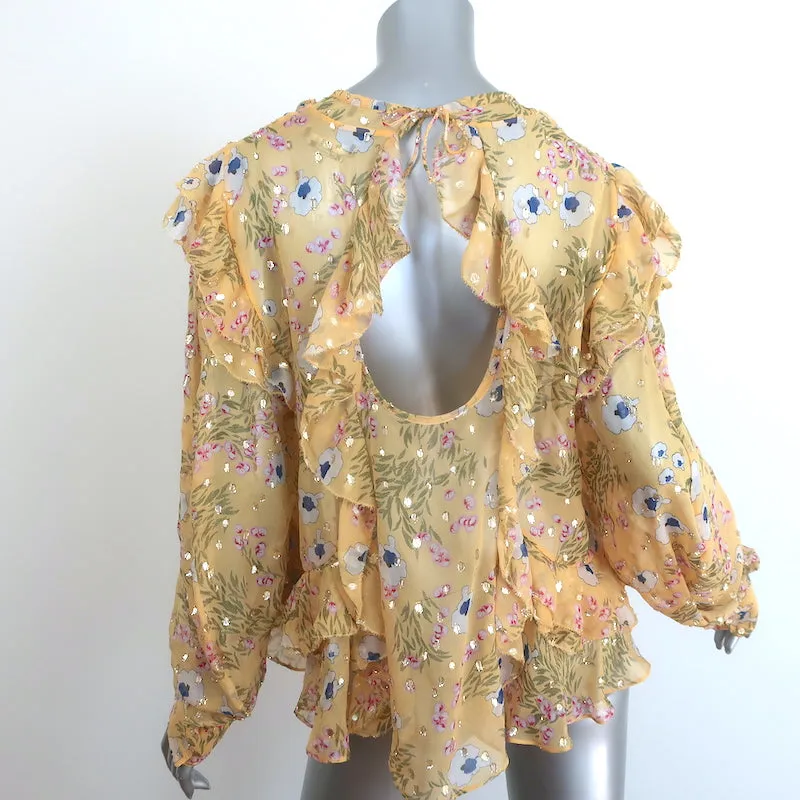 Isabel Marant Muster Rüschenbluse Gelb Blumenprint Größe 40 Top mit offenem Rücken