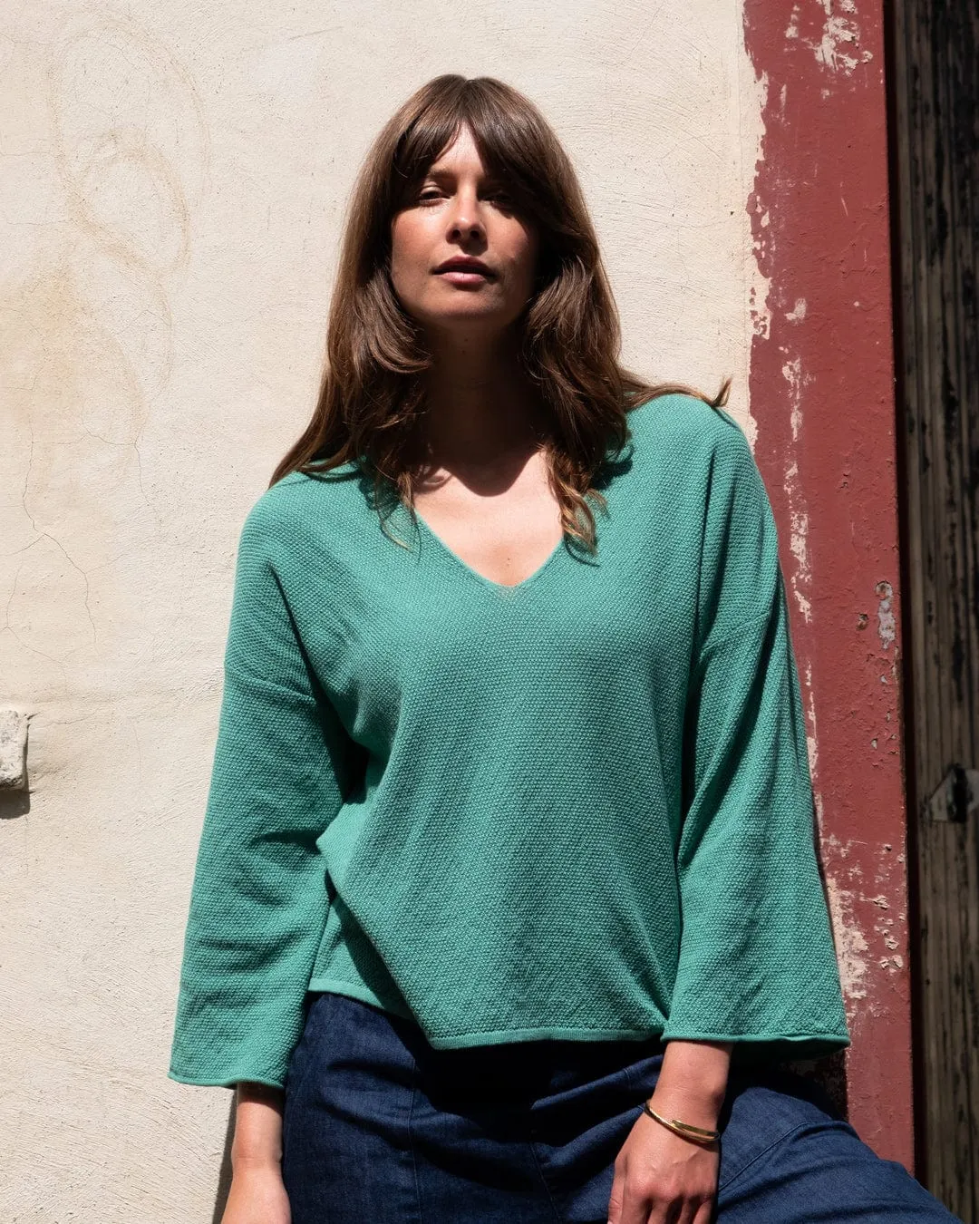 Jody Damen Baumwoll-Lockerer Pullover | Minze