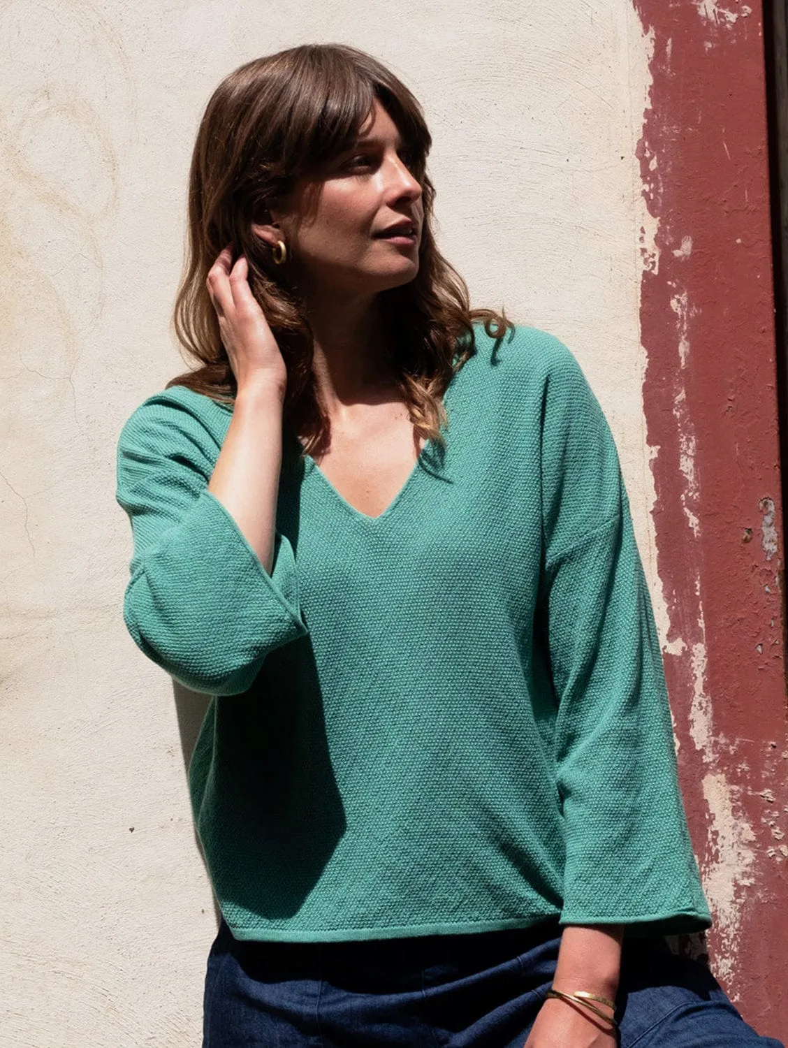 Jody Damen Baumwoll-Lockerer Pullover | Minze