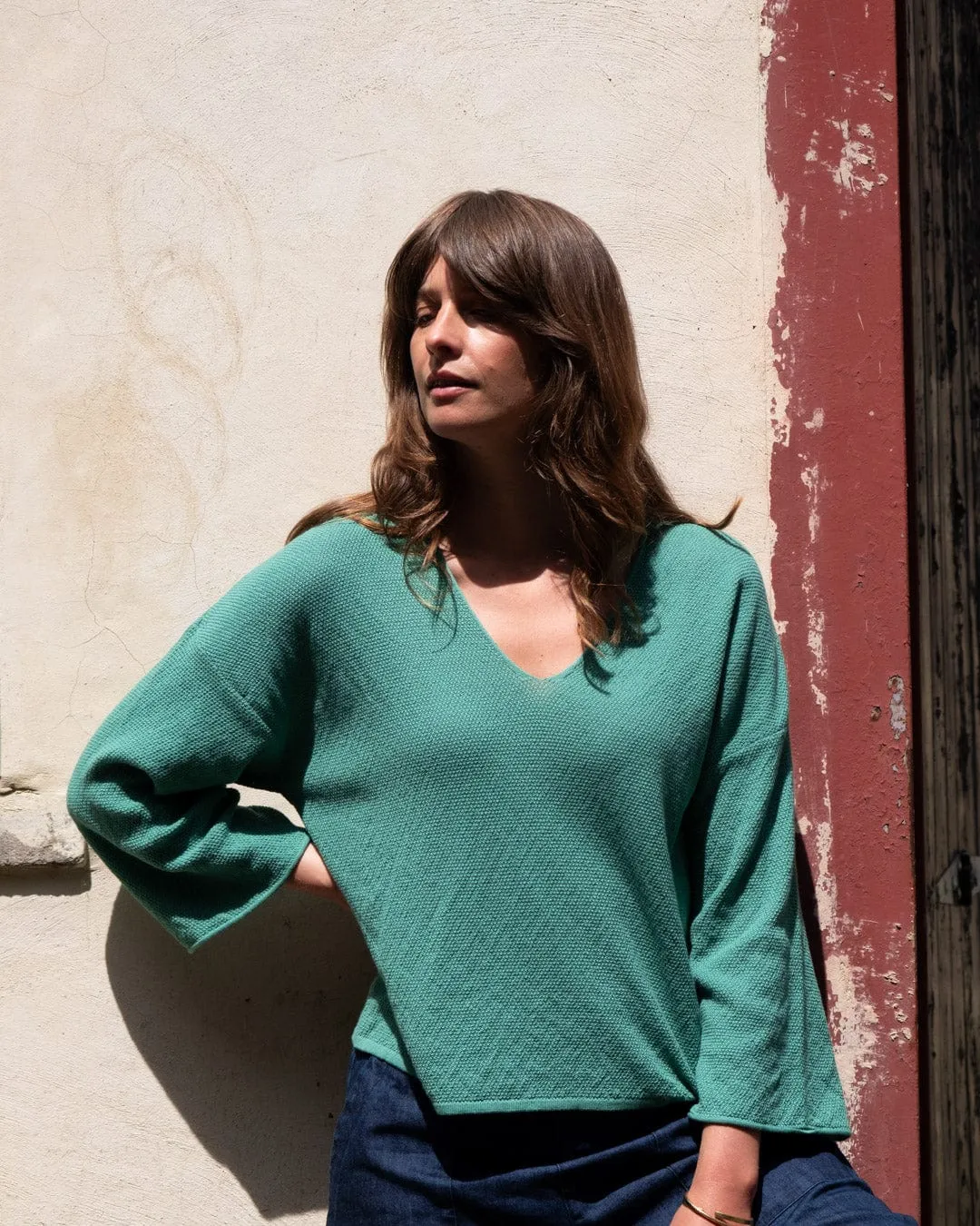 Jody Damen Baumwoll-Lockerer Pullover | Minze