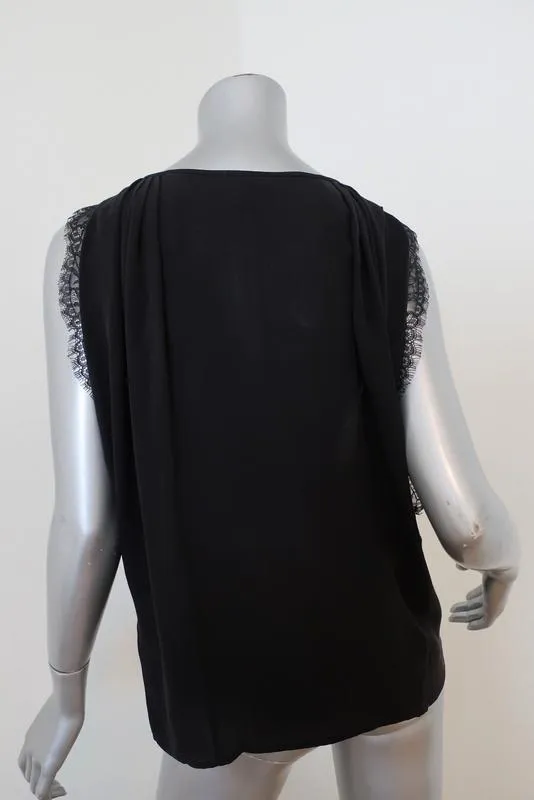 Joie Bluse Versailles Schwarz Spitzenbesatz Seide Größe M Ärmelloses Top
