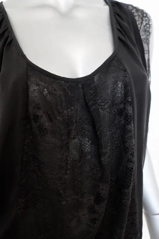 Joie Bluse Versailles Schwarz Spitzenbesatz Seide Größe M Ärmelloses Top