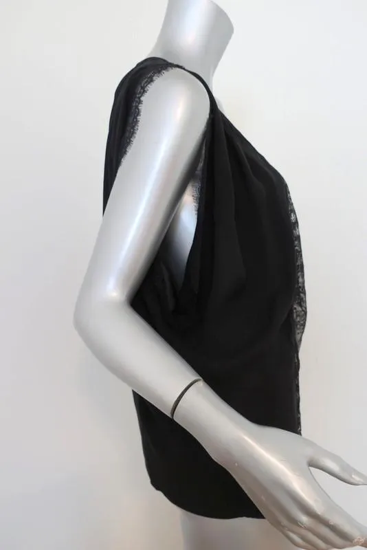 Joie Bluse Versailles Schwarz Spitzenbesatz Seide Größe M Ärmelloses Top