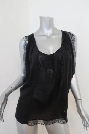 Joie Bluse Versailles Schwarz Spitzenbesatz Seide Größe M Ärmelloses Top
