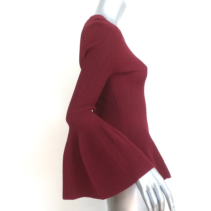 Jonathan Simkhai Glockenärmel-Peplum-Top in Cabernet mit Rippstrick in Größe Small