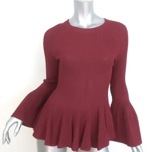 Jonathan Simkhai Glockenärmel-Peplum-Top in Cabernet mit Rippstrick in Größe Small