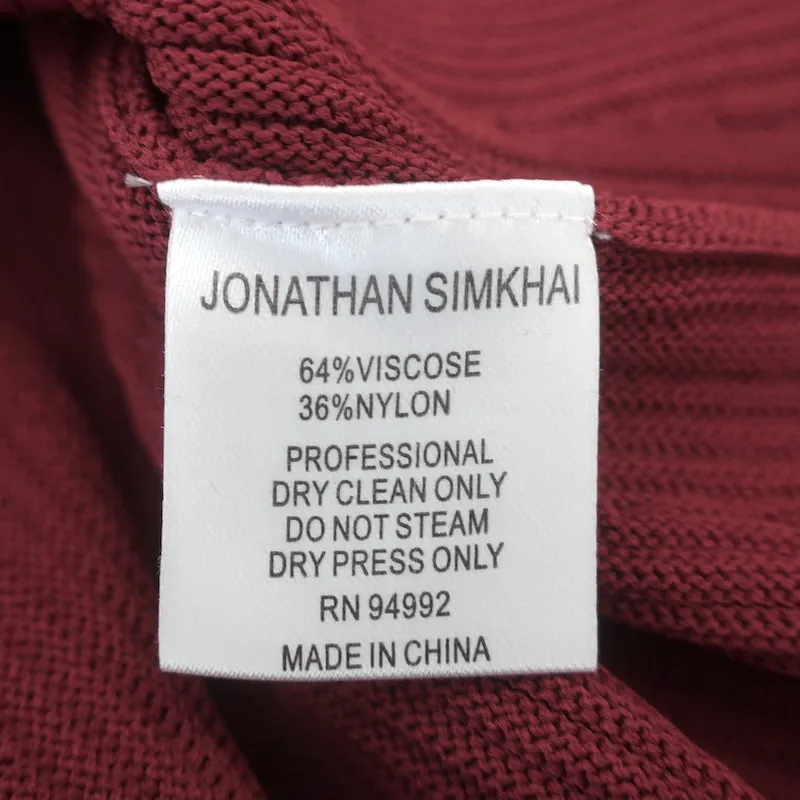 Jonathan Simkhai Glockenärmel-Peplum-Top in Cabernet mit Rippstrick in Größe Small