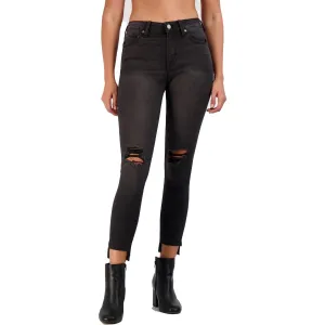Just Black Damen Verwaschene Dark Wash Zerstörte Step Hem Skinny Knöcheljeans