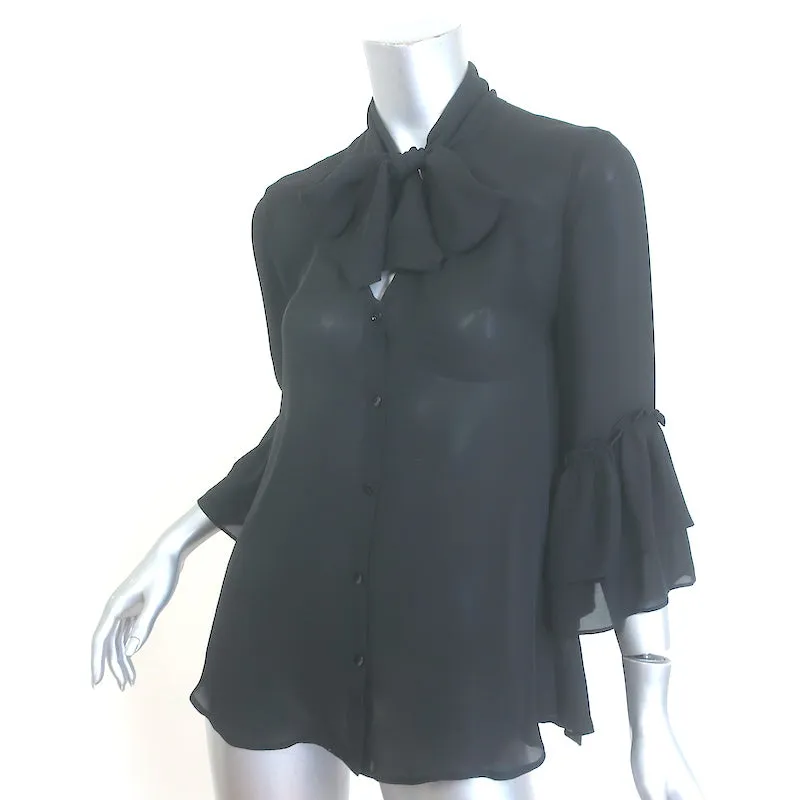 L'Agence Desa Pussy Bow Bluse Schwarz Seide Größe Small Rüschenärmeliges Oberteil