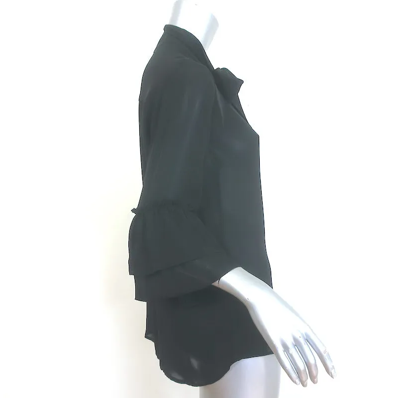 L'Agence Desa Pussy Bow Bluse Schwarz Seide Größe Small Rüschenärmeliges Oberteil