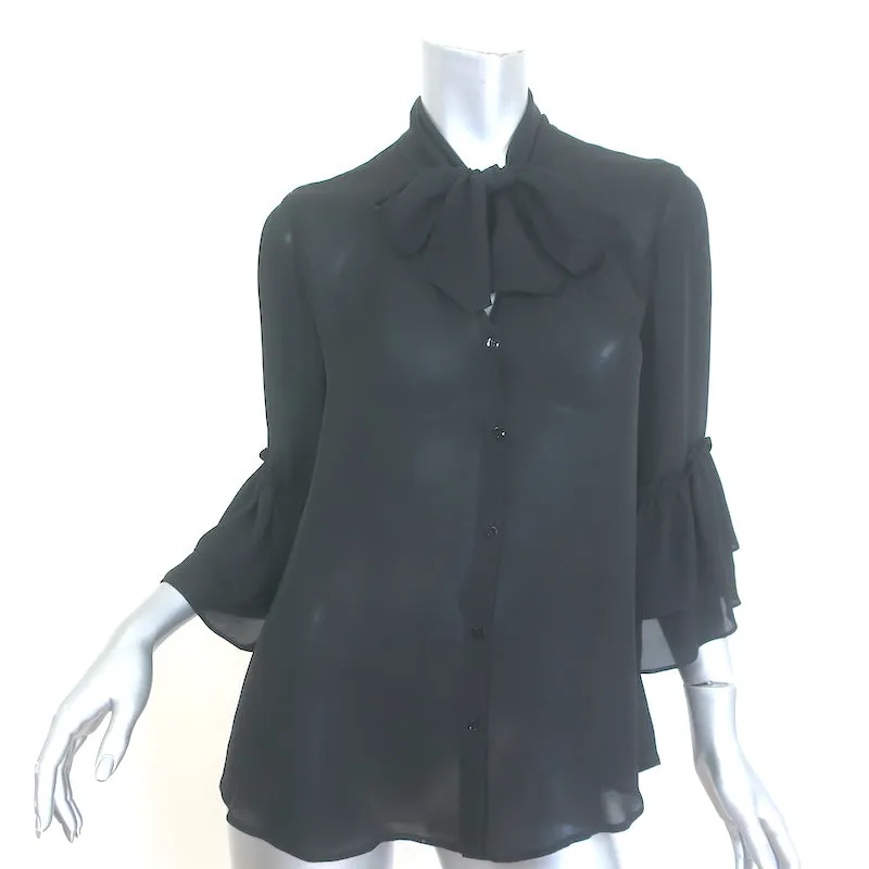 L'Agence Desa Pussy Bow Bluse Schwarz Seide Größe Small Rüschenärmeliges Oberteil