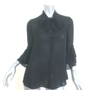 L'Agence Desa Pussy Bow Bluse Schwarz Seide Größe Small Rüschenärmeliges Oberteil