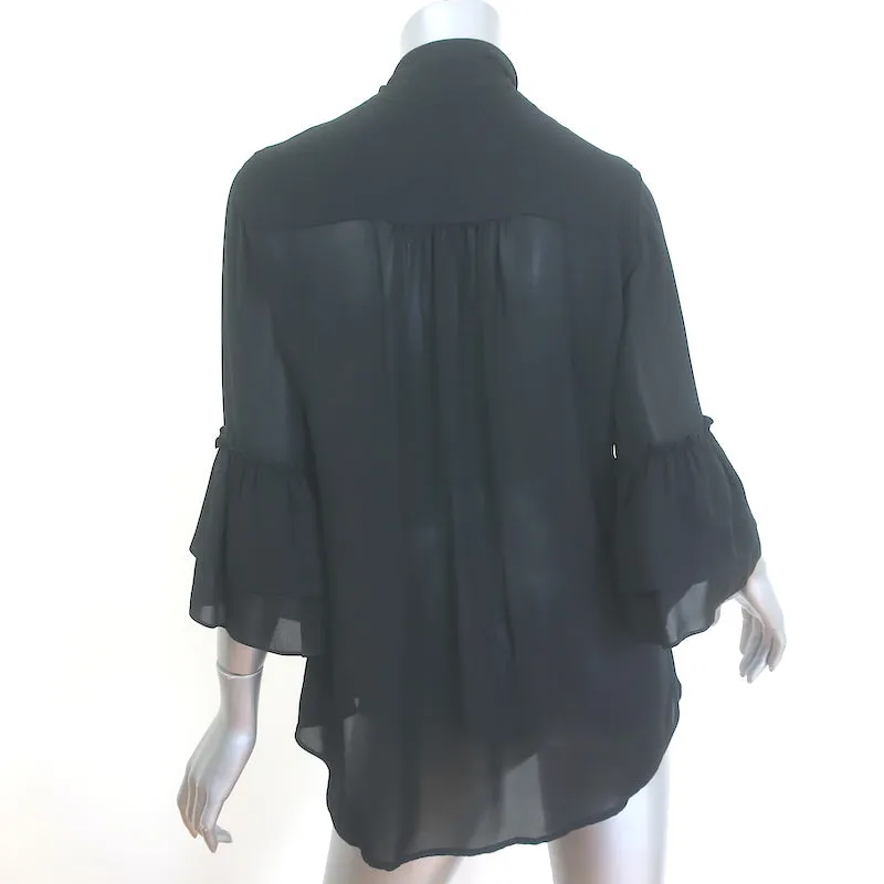 L'Agence Desa Pussy Bow Bluse Schwarz Seide Größe Small Rüschenärmeliges Oberteil
