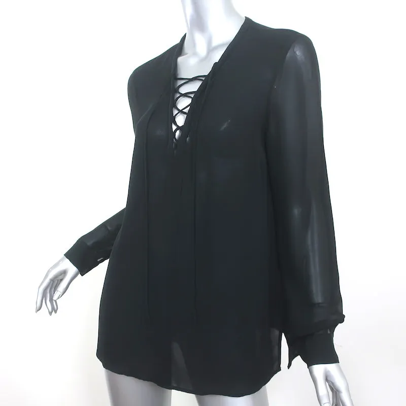 L'Agence Lace-Up Bluse Ynez Schwarz Seide Größe Mittel Langarm Top