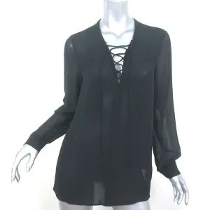 L'Agence Lace-Up Bluse Ynez Schwarz Seide Größe Mittel Langarm Top