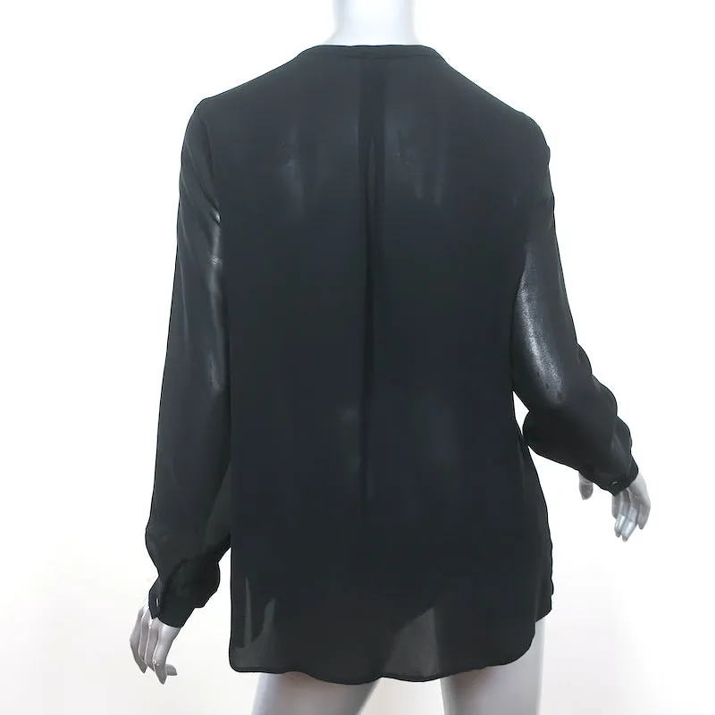 L'Agence Lace-Up Bluse Ynez Schwarz Seide Größe Mittel Langarm Top