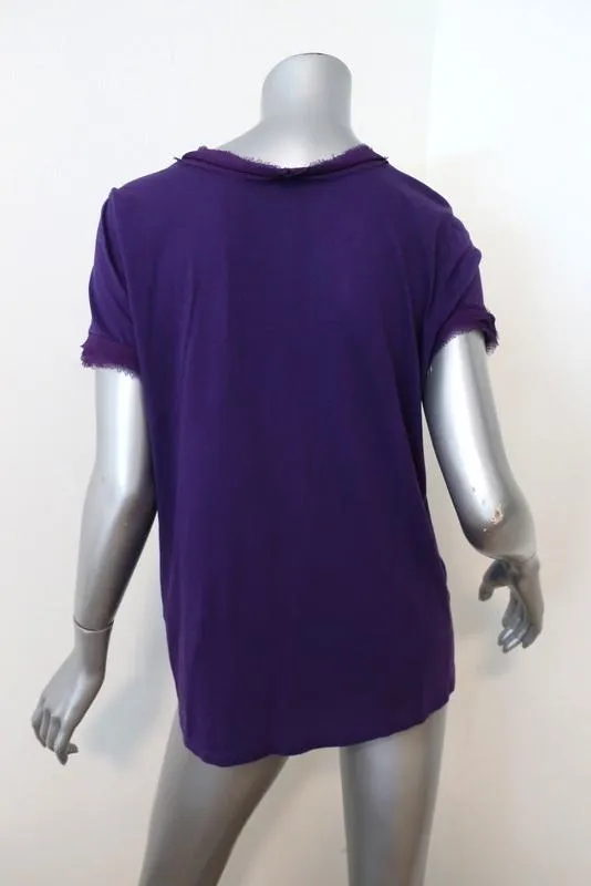 Lanvin T-Shirt aus lila Chiffon-verziertem Jersey in Größe Small mit kurzen Ärmeln