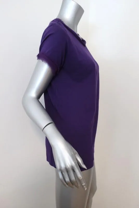 Lanvin T-Shirt aus lila Chiffon-verziertem Jersey in Größe Small mit kurzen Ärmeln