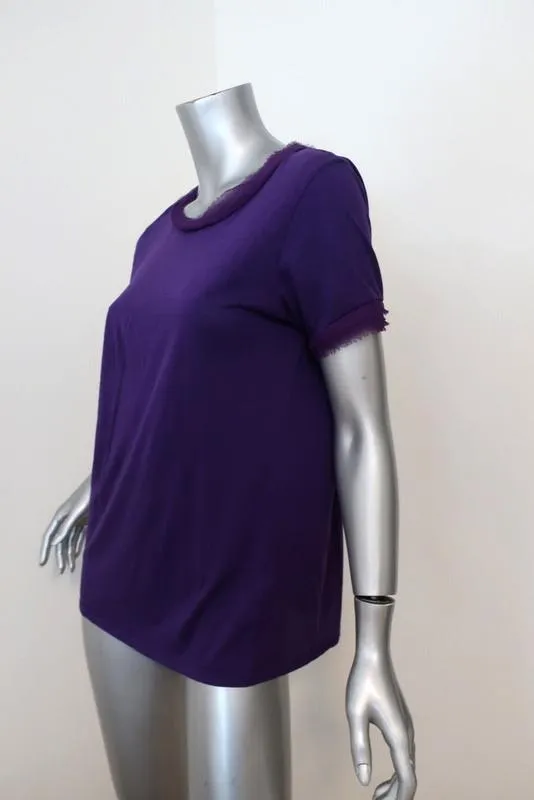 Lanvin T-Shirt aus lila Chiffon-verziertem Jersey in Größe Small mit kurzen Ärmeln