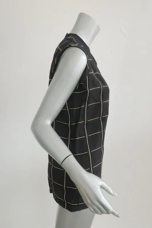Lanvin Top Schwarz Karo Viskose-Mix Größe 38 Ärmellose Bluse